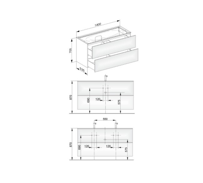 Keuco тумба подвесная под раковину с двумя выдвижными фронтами, edition 11, трюфель арт. 31362 370000