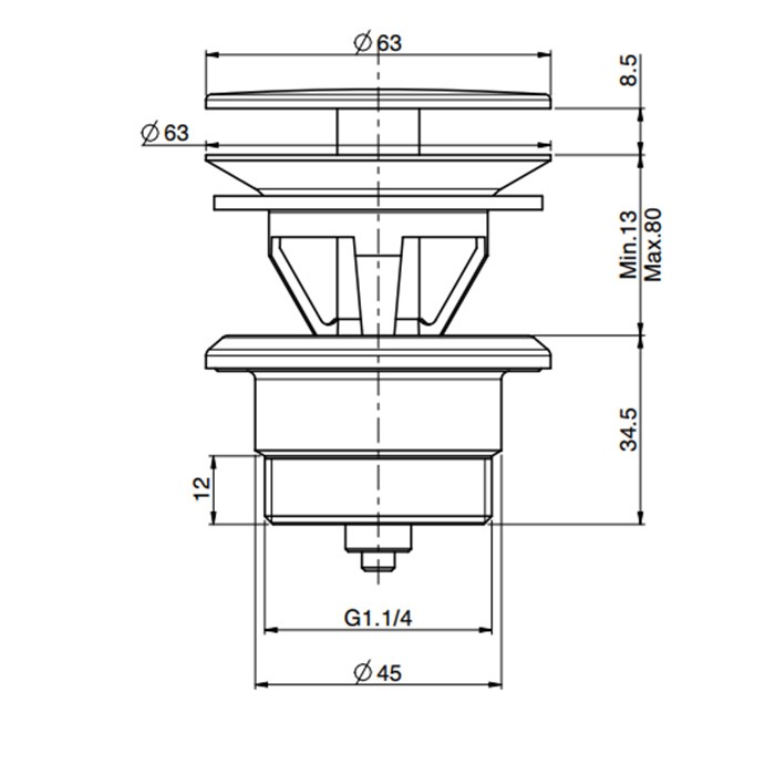 Fima Carlo Frattini донный клапан, незапираемый sottolavabo, черный арт. f2678ns