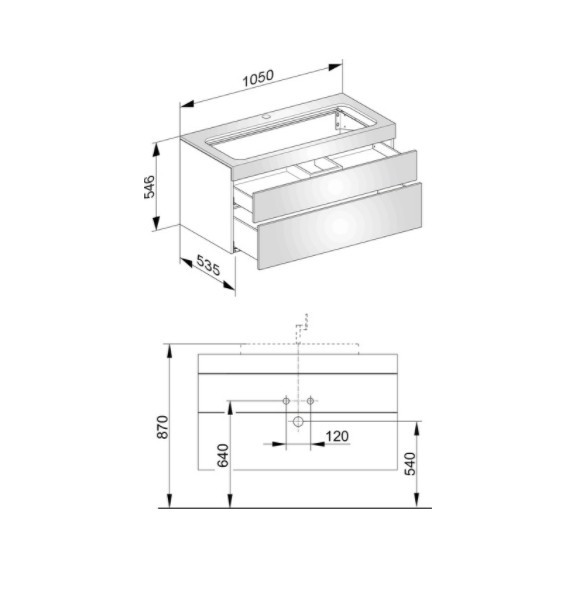 Keuco тумба подвесная под раковину с двумя выдвижными фронтами, с отверстием под смеситель, edition 400, антрацит арт. 31582 150100