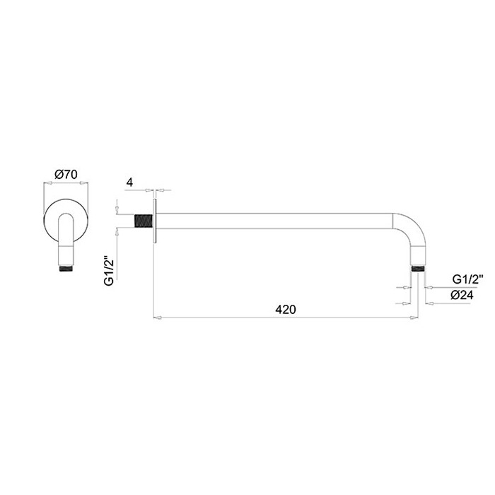 Держатель верхнего душа настенный L42 см с круглым отражателем, Almar Arms, E021115.NB цвет: никель брашированный