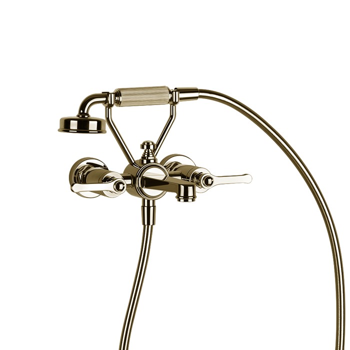 Gessi Смеситель для ванны настенный, двухвентильный, с ручным душем и шлангом 1500 мм., Venti20, 65113#710 цвет: brass pvd