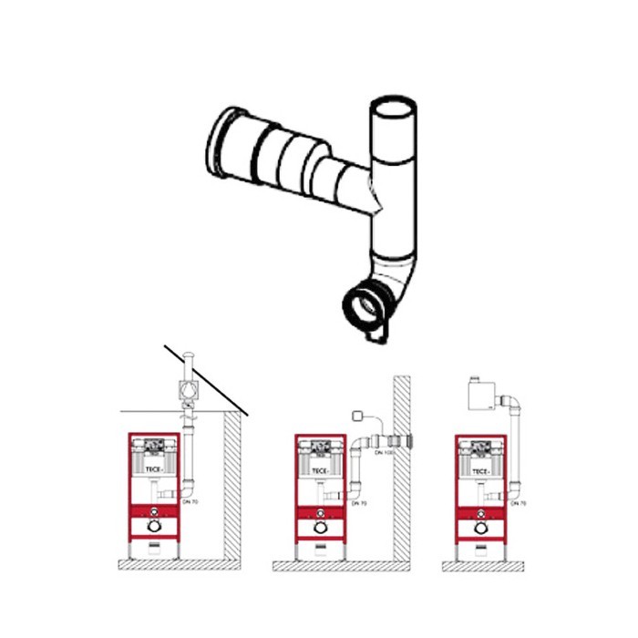 TECE сменный сливной патрубок для отвода воздуха, dn70 левый, 90°, profil dn - 9820126