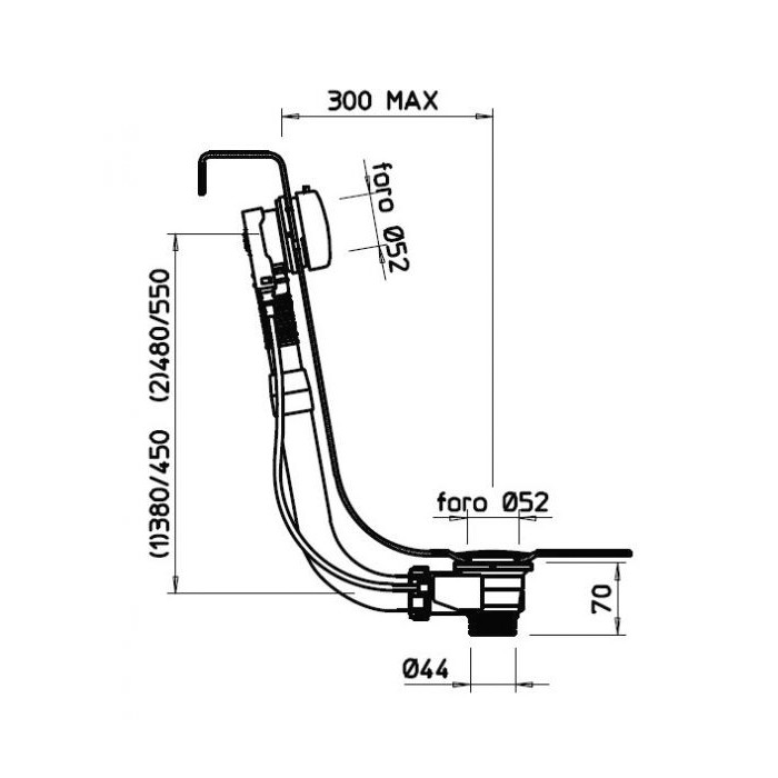 Gessi Колонна сливная для ванны полиэтиленовая. Длина кабеля управления 57,5 см, хром - 01452#031
