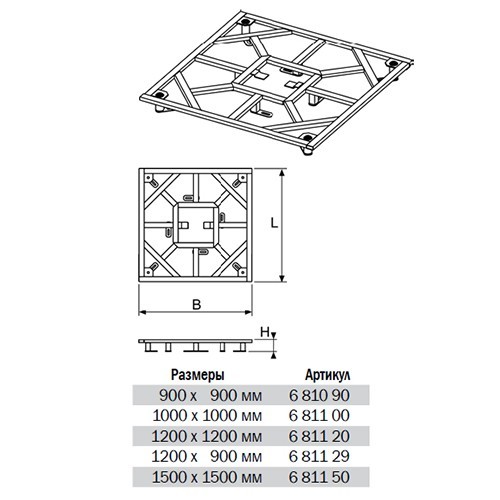 TECE монтажная рама для трапа, 1000х1000 мм, - 681100