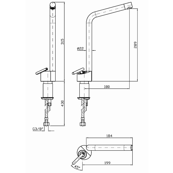 Zucchetti смеситель для раковины, на 1 отв., высота: 31.5см., closer, черный матовый арт. zcl571.n6