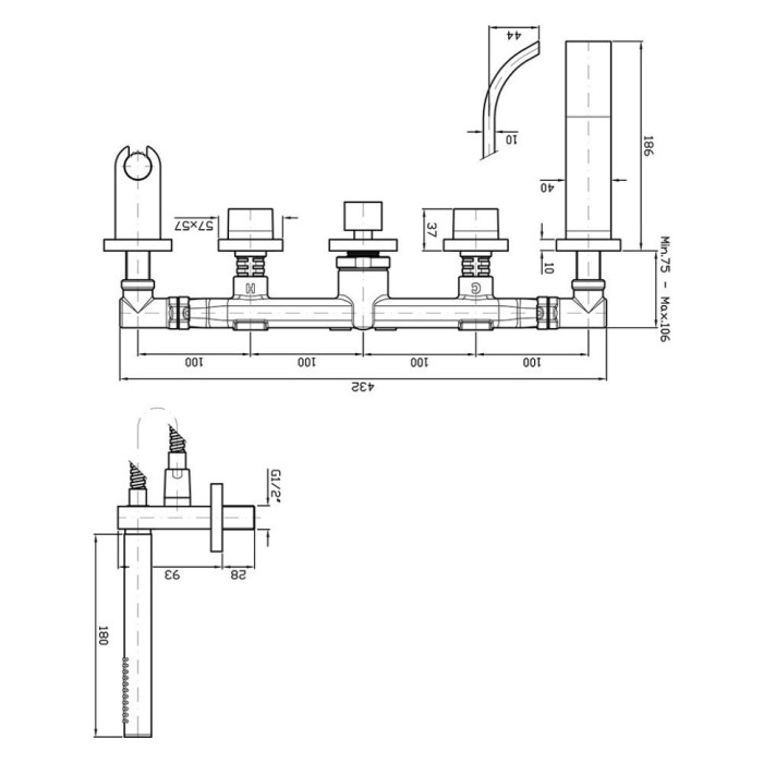 Zucchetti смеситель для ванны-душа на 5 отверстий, aguablu, хром арт. za5745 r99505