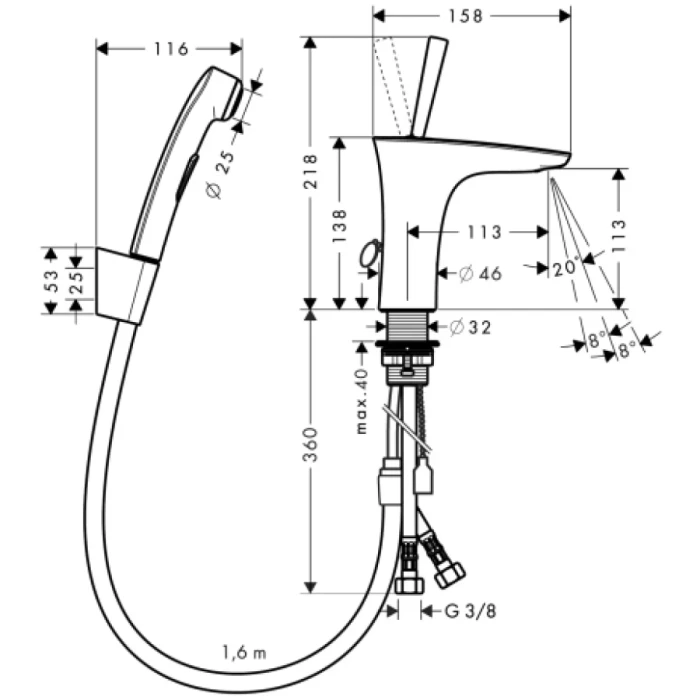 Hansgrohe смеситель для раковины с гигиеническим душем, PuraVida, арт. 15275400