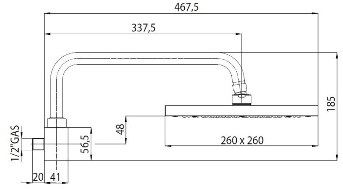 Bossini верхний душ с поворотным кронштейном, cube, хром арт. h55715.030