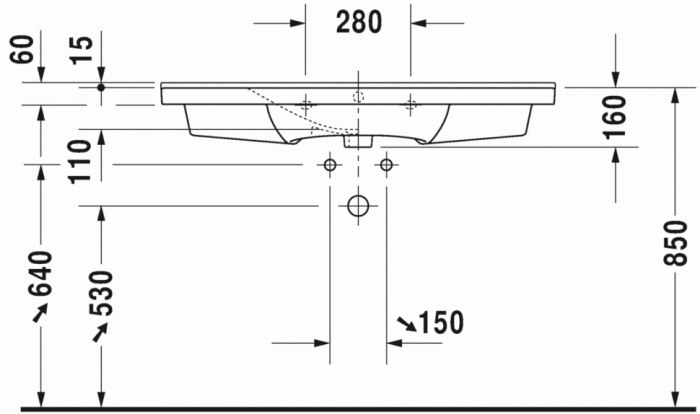 Duravit раковина подвесная 105х50см, p3 comforts, 2332100000 цвет: белый