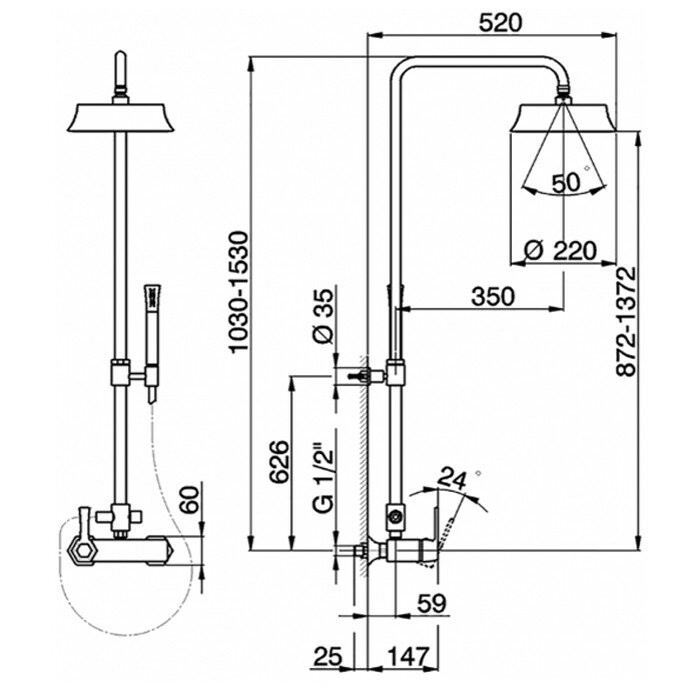 Cisal душевая стойка : смеситель, стойка с верхним душем, лейка, шланг ch0040246t cherie, цвет: хром