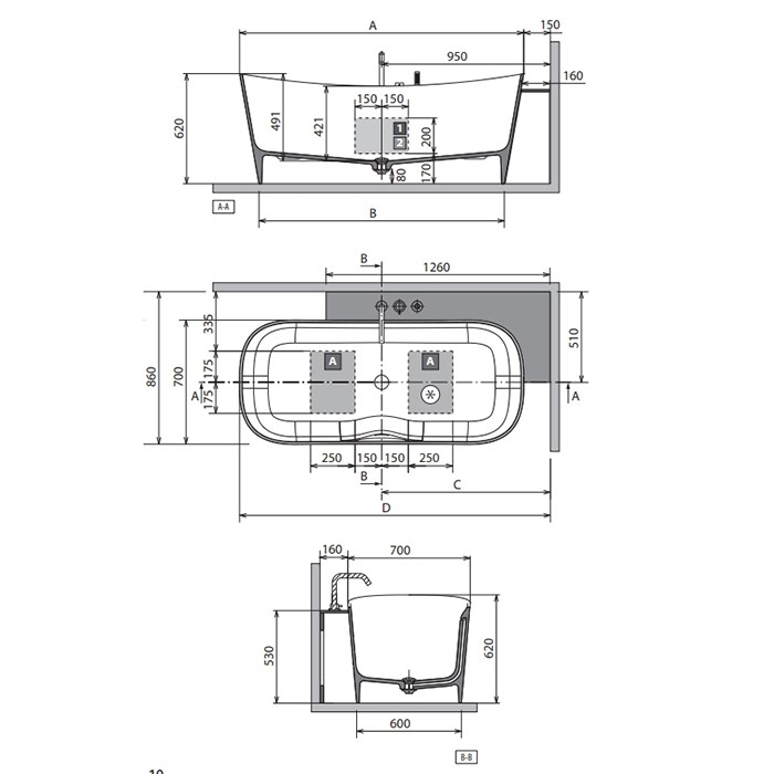 Novellini ванна 165х86х62см, угловая, dx, со смесителем, с донным клапаном click-clack, novotech, ship, shi1150702ad-uu цвет: белый матовый