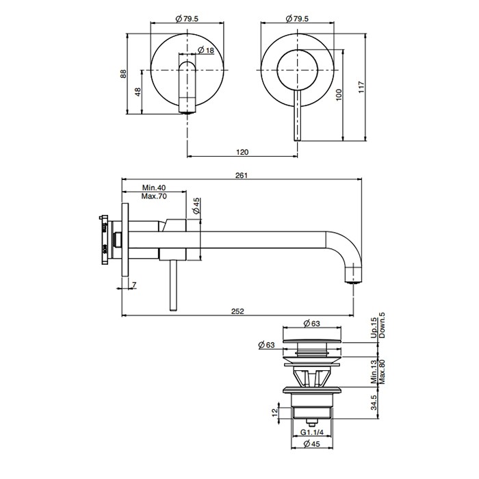 Fima Carlo Frattini смеситель для раковины, встраиваемый, излив: 25см., внешняя часть, spillo up, хром арт. f3051nzx9cr