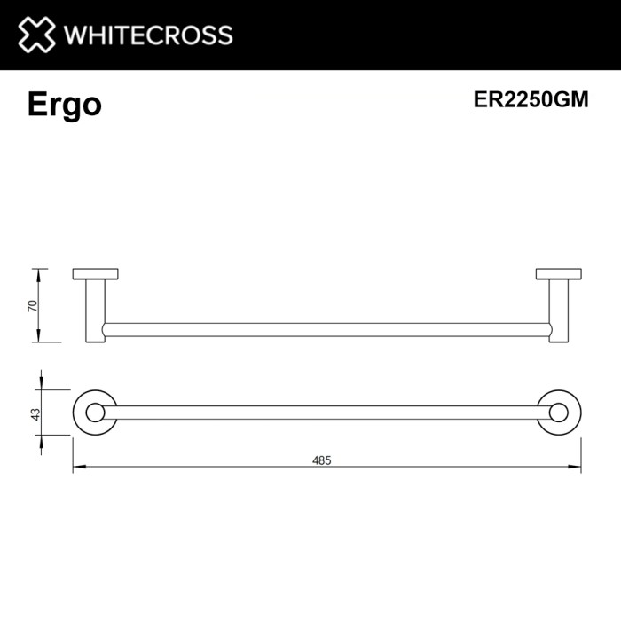 Полотенцедержатель 450 мм., Whitecross Ergo gunmetal, оружейная сталь арт. ER2250GM