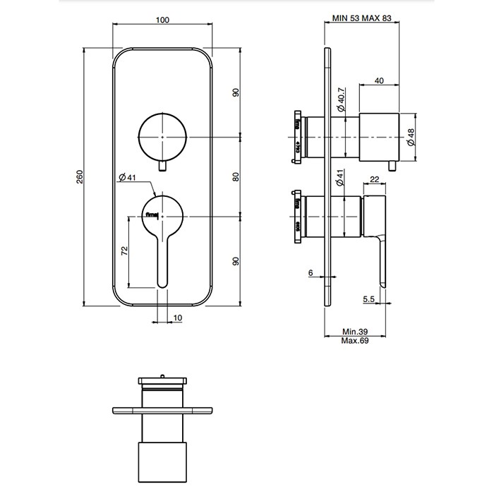 Fima Carlo Frattini смеситель для душа, встраиваемый, с переключателем на 2/3 выхода, snap, черный арт. f3119x6ns