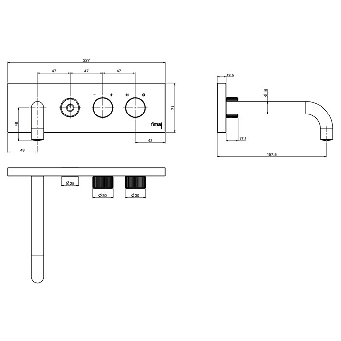 Fima Carlo Frattini смеситель для раковины, встраиваемый, излив: 15.7см., c кнопкой on/off, switch on, золото арт. f5951x5or