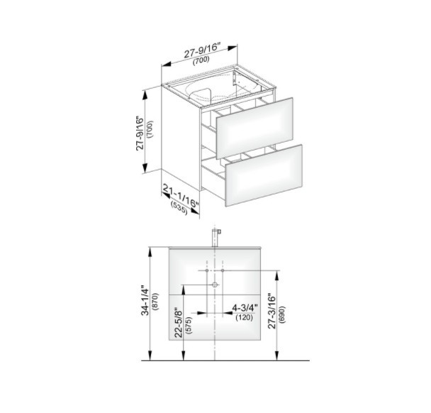 Keuco тумба подвесная под раковину с двумя выдвижными фронтами, с внутренней светодиодной подсветкой, edition 11, черный арт. 31342 570100
