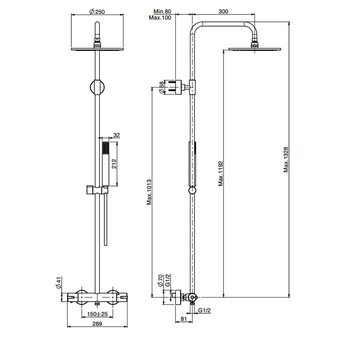 Fima Carlo Frattini душевая стойка, верхний душ 25см., с термостатическим смесителем, держателем и ручным душем colonne doccia, хром арт. f4905/rp253cr