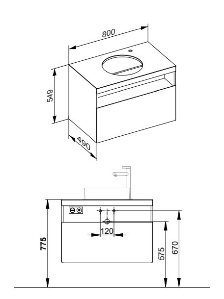Keuco тумба под раковину с освещением 490 мм х 800 мм х 549 мм, с 1 выдвижным ящиком, с отверстием под смеситель справа, с сифоном, инокс/инокс, stageline, инокс матовый арт. 32865 290100