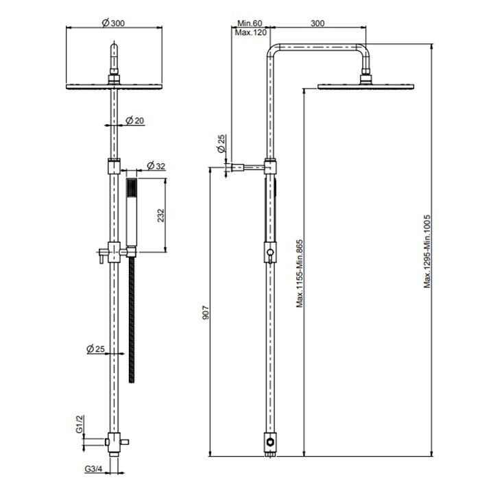 Fima Carlo Frattini душевая стойка с переключателем, верхним душем d 300 мм. из латуни, ручным душем и шлангом 1500 мм. wellness, хром арт. f2120lcr