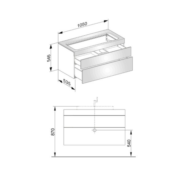 Keuco тумба подвесная под раковину без отверстия под смеситель, с двумя выдвижными фронтами, edition 400, антрацит арт. 31582 110000