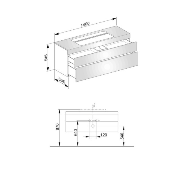Keuco тумба подвесная под раковину с отверстием под смеситель, с двумя выдвижными ящиками, edition 400, белый арт. 31583 380100
