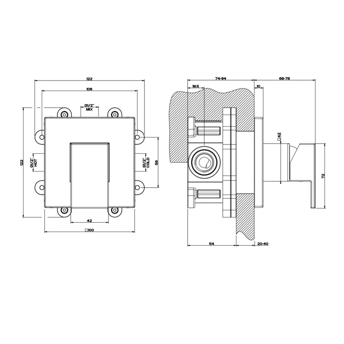 Gessi Смеситель для раковины, встраиваемый, однорычажный, без излива, Rettangolo, 20119#299 цвет: black xl