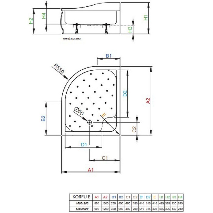 Radaway акриловый поддон для душа 120x90 r белый, Korfu - 4E91240-03R