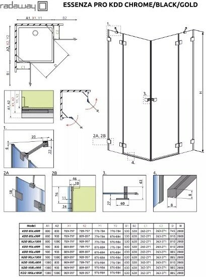 Radaway душевая дверь kdd 1300x850, цвет: хром, ESSENZA - 10096100-01-01L,10096090-01-01R