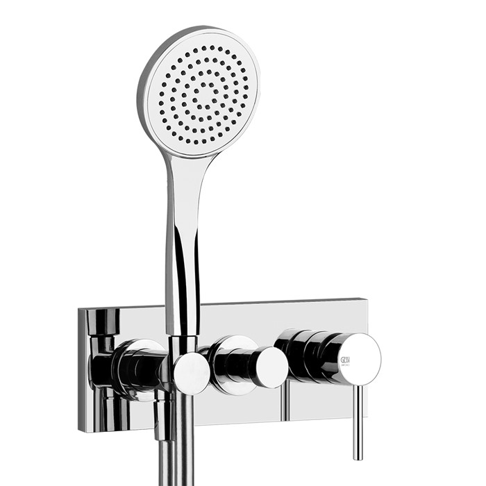 Gessi Смеситель для душа, встраиваемый, на 2 позиции с переключателем, подводом воды и держателем лейки, душевой лейкой и шлангом, Emporio Via tortona, 44828#031 цвет: хром
