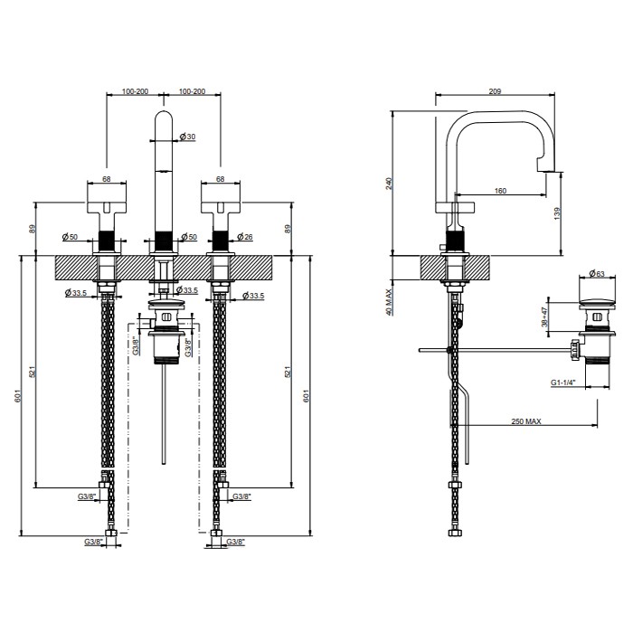 Gessi Смеситель для раковины, 3 отв., Inciso, 58113#031 цвет: хром