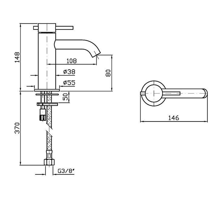 Zucchetti смеситель для раковины, на 1 отверстие, гибкие шланги, helm, матовая нержавеющая сталь арт. zhe687.x