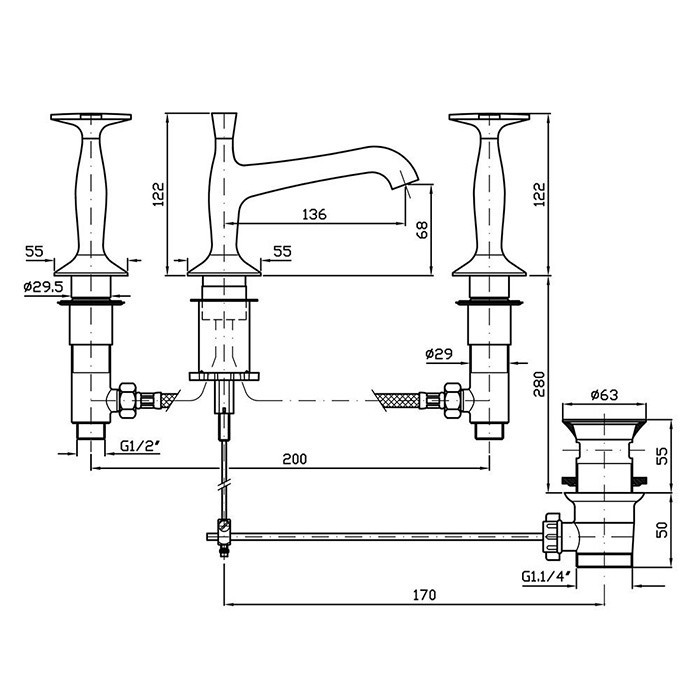 Zucchetti смеситель для раковины, на 3 отв, bellagio, золото арт. zb1425.c40