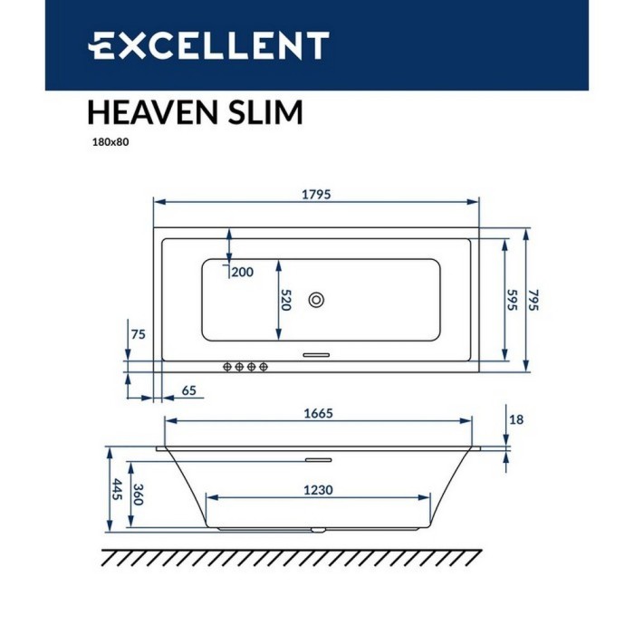 Ванна slim 180x80 soft, Excellent Heaven, белый арт. WAEX.HEV18S.SOFT.WH