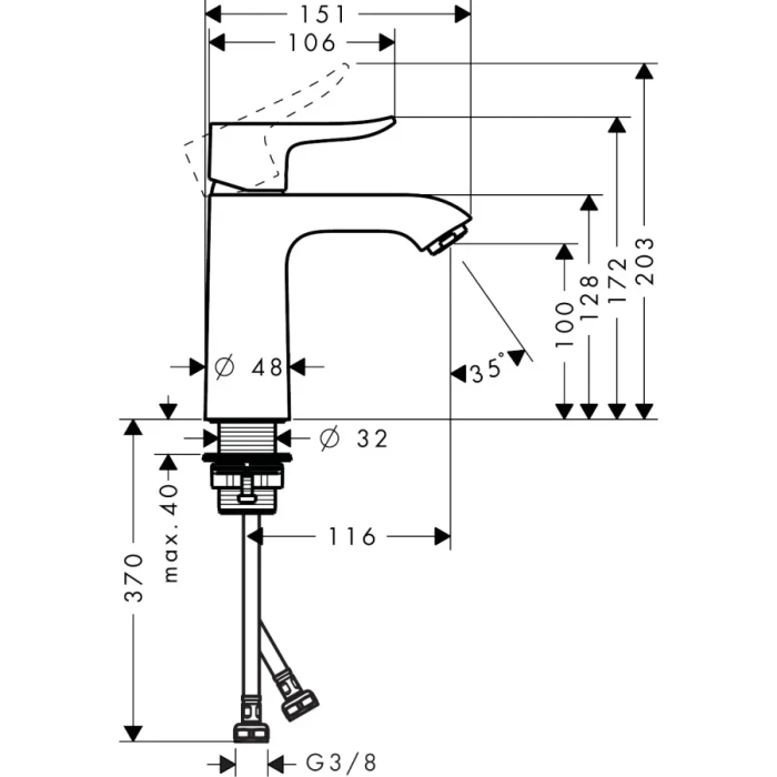 Hansgrohe смеситель для раковины без донного клапана, Metris, хром арт. 31204000