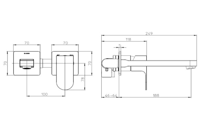 Bossini внешняя часть однорычажного настенного смесителя для раковины без донного клапана, gillo, хром арт. z00732.030