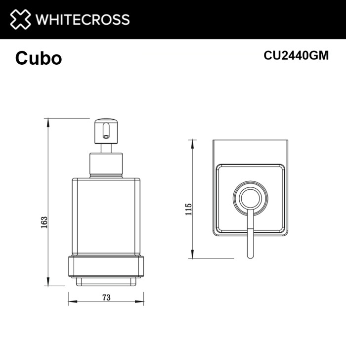 Дозатор для жидкого мыла подвесной, Whitecross Cubo gunmetal, оружейная сталь арт. CU2440GM