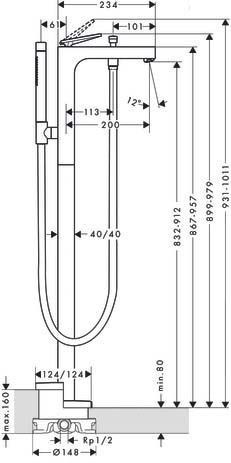 AXOR смеситель для ванны, однорычажный, напольный с рычаговой рукояткой, Citterio, шлифованная медь арт. 39440950