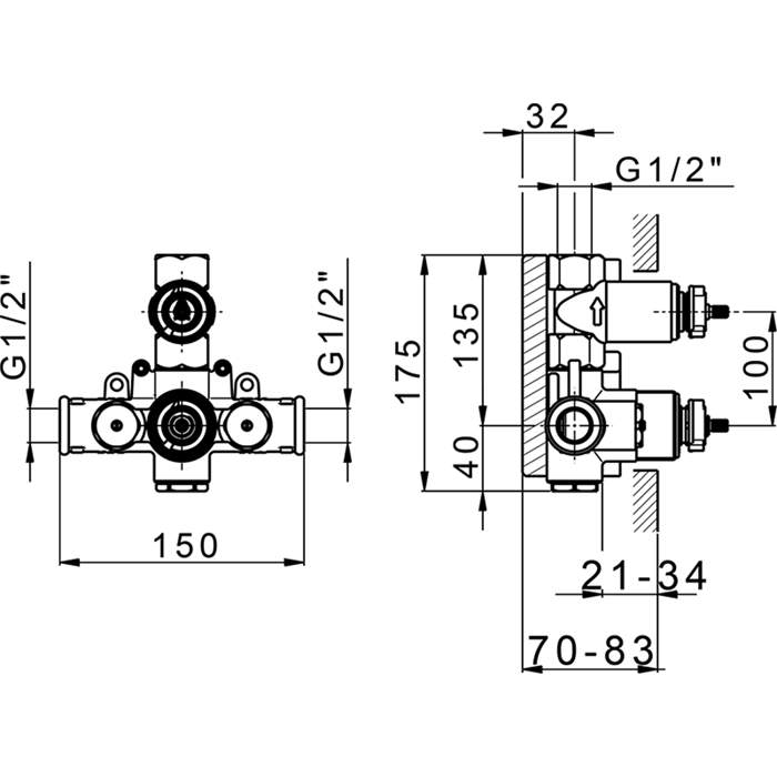 Cisal встраиваемая часть термостатического смесителя 1/2" с запорным вентилем, za00930004 complementi, цвет: