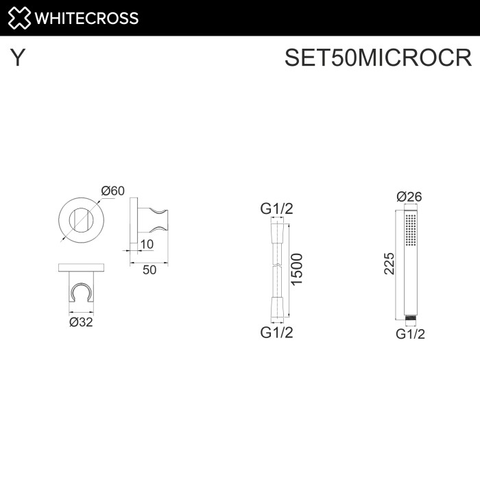 Душевой гарнитур точечный, Whitecross, хром арт. SET50MICROCR