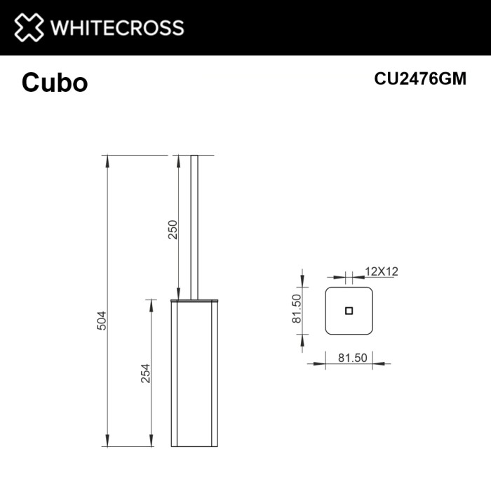 Ершик для унитаза, напольный, Whitecross Cubo gunmetal, оружейная сталь арт. CU2476GM