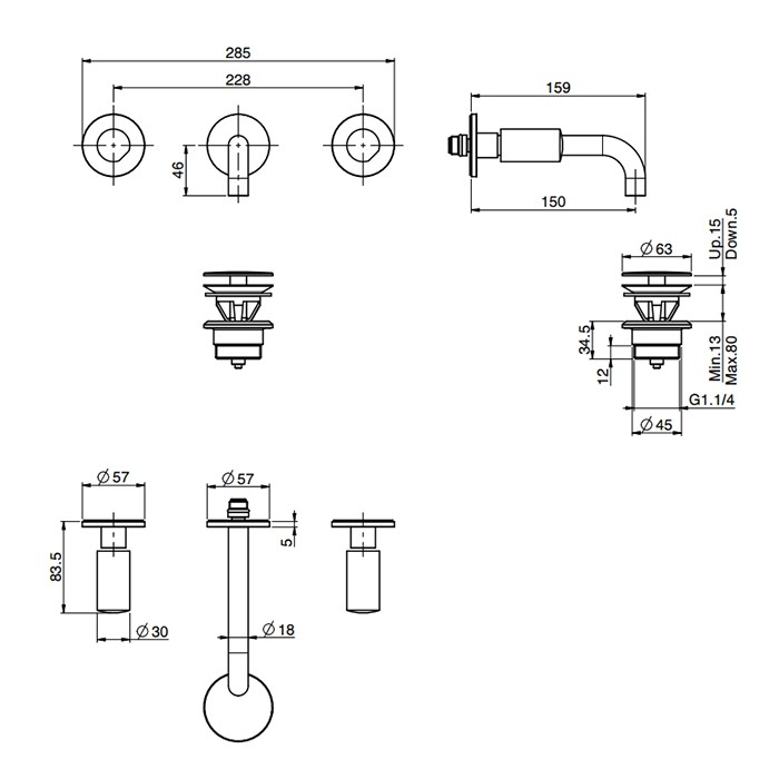 Fima Carlo Frattini смеситель для раковины, встраиваемый, излив: 15см., so, черный арт. f3191/5ns