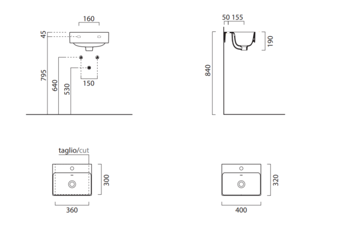GSI Подвесная раковина 40х32х19 см, creta, санфарфор, Color-elements - 9084108