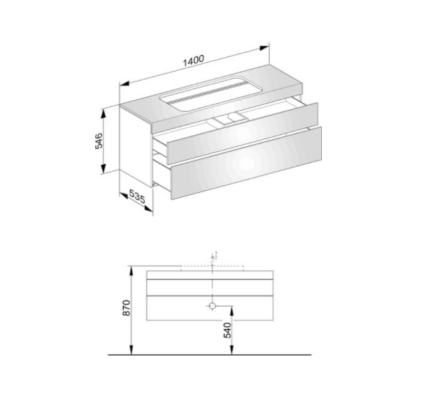 Keuco тумба подвесная под раковину без отверстия под смеситель, с двумя выдвижными фронтами, edition 400, белый арт. 31583 380000