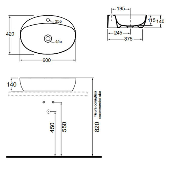 Azzurra Раковина 42x60 Elegance, ELLA060420CMBI/(ECI60M bi)*1 цвет: белый