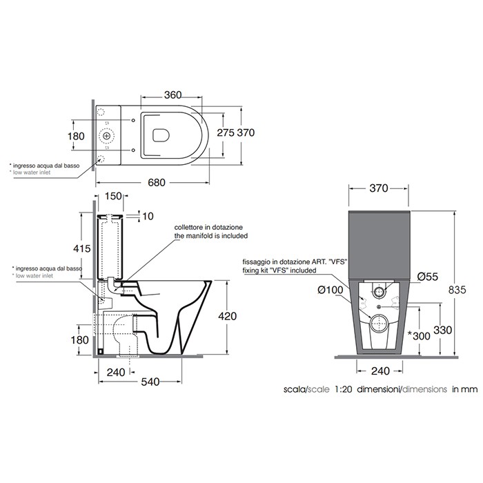 Azzurra унитаз-моноблок 68х37х83.5см., безободковый, Azzurra, FMVCMPE00000BI цвет: белый