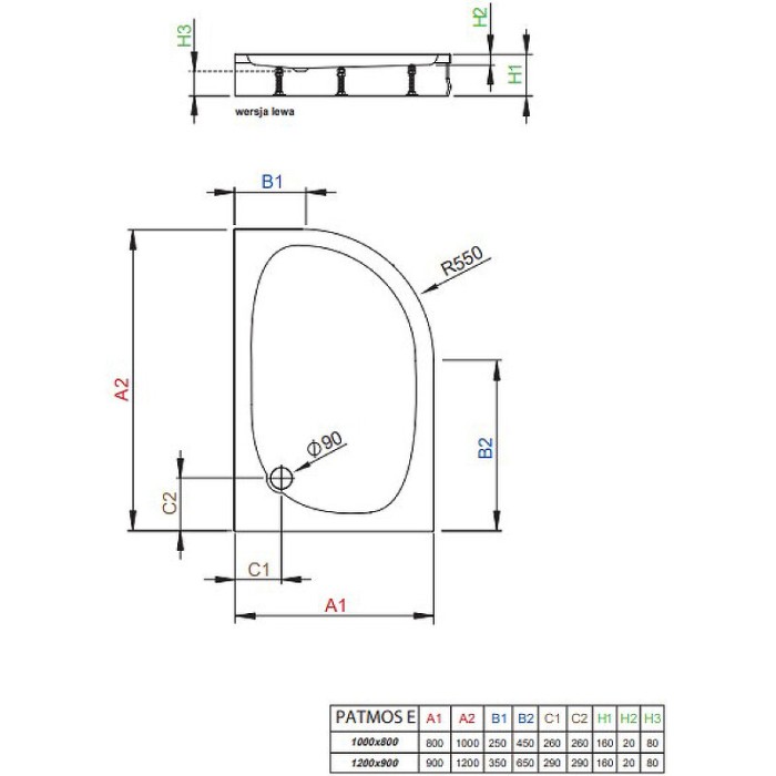 Radaway акриловый поддон для душа 120x90 r белый, Patmos - 4P91217-03R