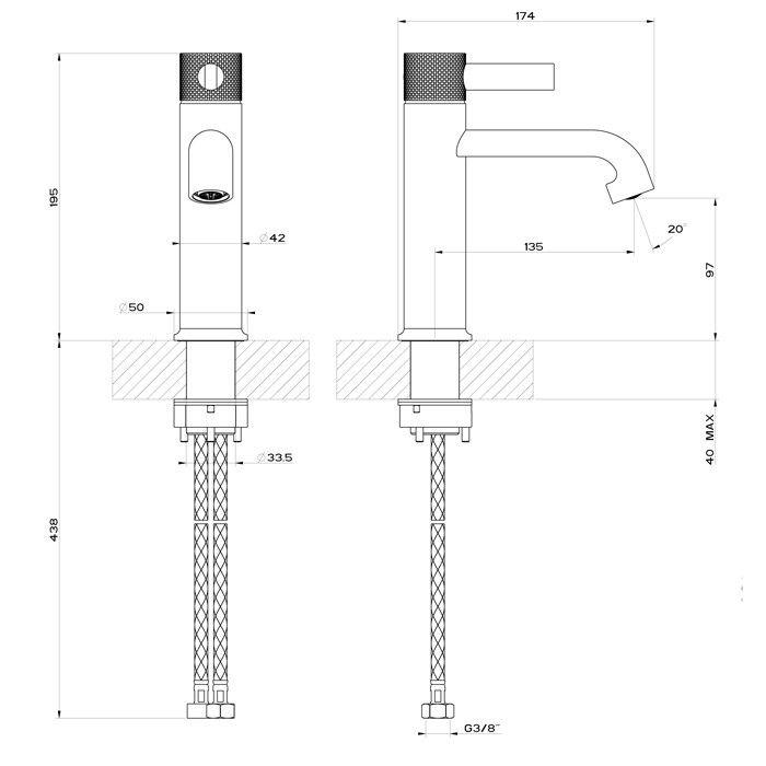 Gessi Смеситель для раковины, однорычажный, без донного клапана, Inciso, 58002#299 цвет: black xl