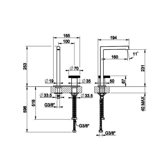 Gessi Смеситель для раковины высокий с длинным изливом, без донного клапана, Anello, 63316#031 цвет: хром
