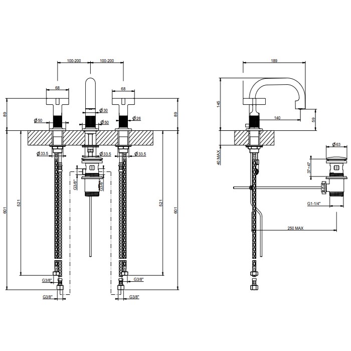 Gessi Смеситель для раковины, 3 отв., Inciso, 58111#031 цвет: хром