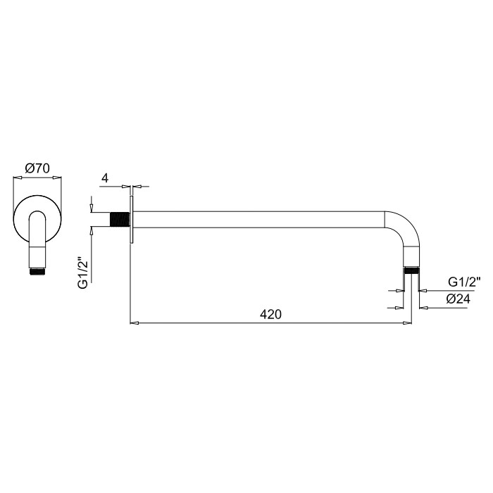 Держатель верхнего душа настенный L42 см с круглым отражателем, Almar Arms, E021115.AB цвет: черный металл брашированный PVD